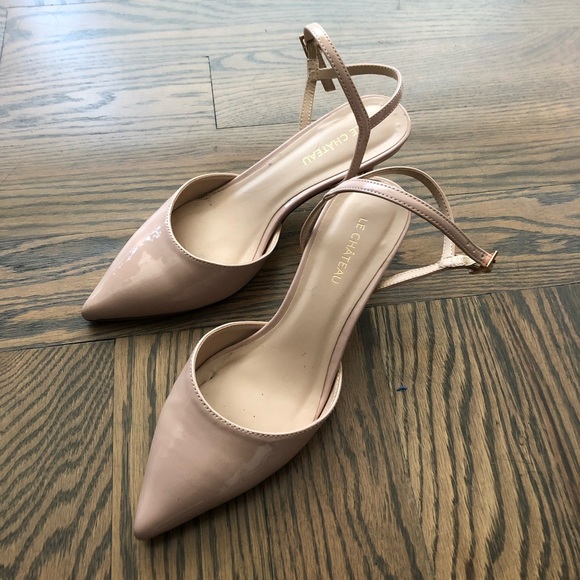 le chateau Shoes - le chateau Nude Patent Pointed Toe Slingback Heels